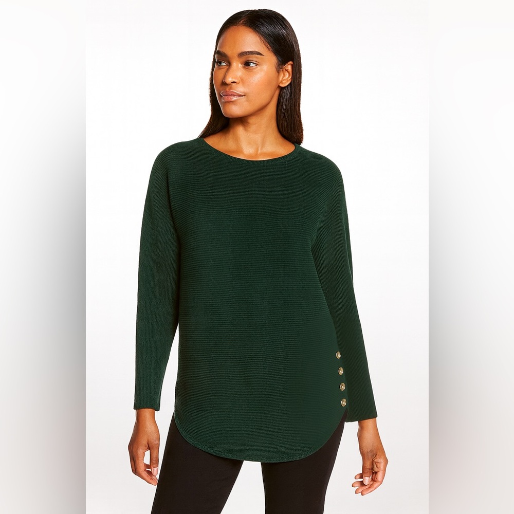 Michael Kors Forest Green Dolman Sleeve Knit Sweater | Size L | Button Hem